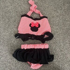 Disney Minnie Mouse Red and Black Gingham Halter Top and Skirt Swimsuit Set
